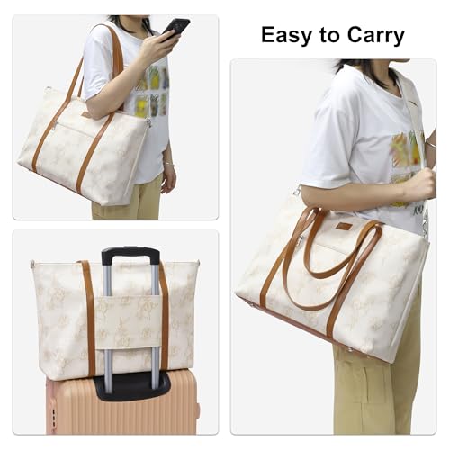 Laptop Bag for Women 17 Inch, Leather Laptop Tote Bag Waterproof Computer Bag Office Work Bag Business Briefcase with Compartment&Shoulder Straps (A3-Beige/Brown Flower, 17.3 inch) - color: A3-beige/Brown Flower