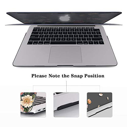 iCasso Compatible with MacBook Air 13 inch Case 2018-2020 Release A2337 M1/ A1932/A2179, Hard Shell Case and Keyboard Cover Only for MacBook Air 13'' with Touch ID Retina Display - Black Floral - color: Black Floral