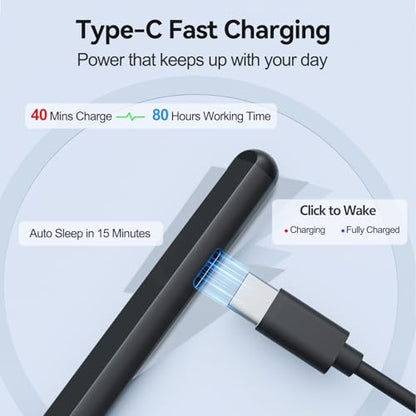 Stylus Pen for Microsoft Surface Pen 4096 Pressure Magnetic/Black | Palm Rejection, Tilt, USB-C Charge, MPP 2.0 Stylus Compatible with Surface Pro 9/8/X/7/7+/6/5/4/3, Go 3/2/1, Book 1/2/3 - color: Black