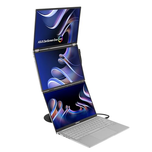 ASUS ZenScreen Duo OLED 360° Foldable Portable Monitor (MQ149CD) - Dual 14-inch, 16:10, 1920x1200, DisplayHDR400 True Black, 100% DCI-P3, Delta<2, Dual USB-C, Mini-HDMI, Kickstand, 3 yr Warranty - style: 14" Duo OLED Fodable USB-C