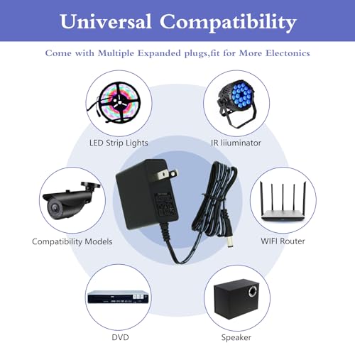 5V 1A AC Adapter Power Supply Charger 5W AC/DC Adapter 100-240V AC to DC 5V Power Cord Converter with 11 Interchangeable Jacks Plug for USB Hub TV Box Router Camera and More (1 Pack)