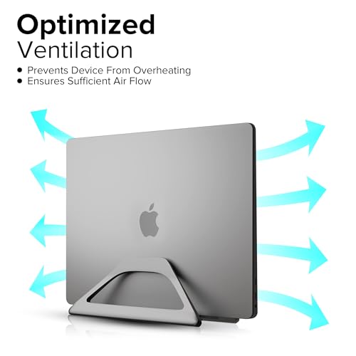 Aluminum Vertical Laptop Stand with Gravity Auto-Lock – Adjustable Laptop Holder Vertical fits MacBook Pro/Air, Chromebook & Gaming Laptops up to 17.3" – Space-Saving Desktop Dock - Grey - color: Grey