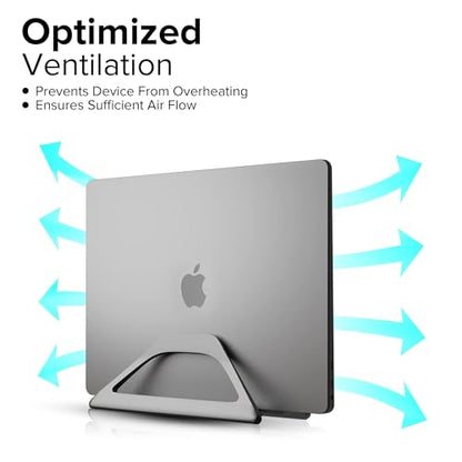 Aluminum Vertical Laptop Stand with Gravity Auto-Lock – Adjustable Laptop Holder Vertical fits MacBook Pro/Air, Chromebook & Gaming Laptops up to 17.3" – Space-Saving Desktop Dock - Grey - color: Grey