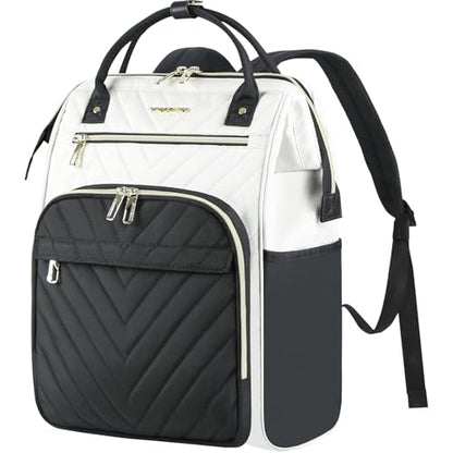 VANKEAN 18 Inch Laptop Backpack for Women Large Capacity Waterproof Daypack - color: Beige/Black, size: 18 Inch