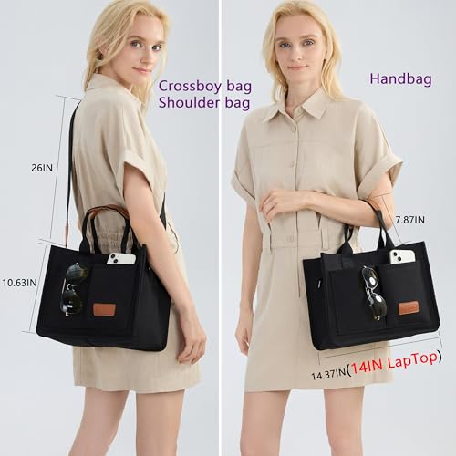 ZHMO Canvas Tote Bag for Women,Women's Bags Crossbody Bags Work Laptop Tote Bag Large Handbags Purse for Travel Nurse Teacher - color: Canvs Demure Black With Compartments