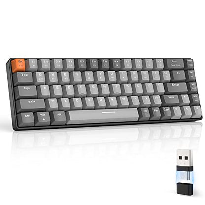 ZIYOU LANG RK68 60% Wireless Mechanical Keyboard,Bluetooth 5.0/2.4Ghz Dual Mode Receiver,Hot-Swappable Mini 68-Key,Retro Color Keycaps,Linear Red Switch,Ultra Power Saving for PC PS4 Xbox iPhone ipad - color: Light gray/Red Switch
