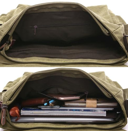 Sechunk Canvas Large Messenger Bag Shoulder bag Cross body bag Crossbody Bag - color: Army Green, size: Large