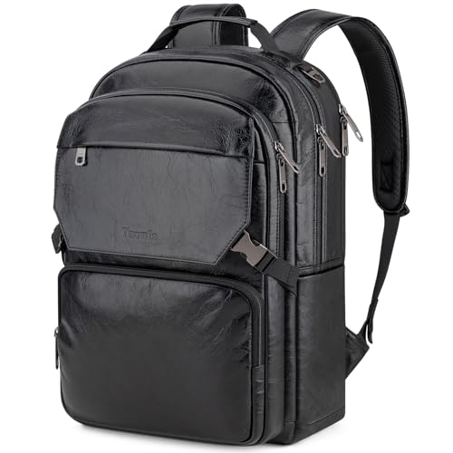 Tzowla Full Grain Genuine Leather Laptop Backpack for Men and Women,Business Work Travel Slim Daypack Fits 15.6 Inch Notebook/Computer-Black - color: W-black