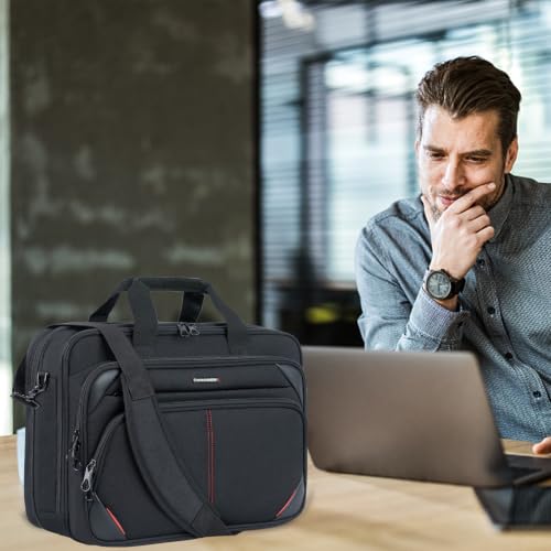 KROSER Laptop Bag 17.3 Inch Premium Laptop Briefcase, Expandable Water Repellent Laptop Shoulder Messenger Bag Durable Computer Case for Business/Travel/Men/Women (Black/Red) - color: Black/Red, size: 17.3 INCH