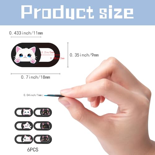 6Pcs 6 Styles Cat Camera Cover Slide Webcam Privacy Cover Cute Cats Design Ultra-Slim Camera Blocker for Laptop Desktop Computer Tablet Phone Notebook Mini PC Accessories Home Office Use - color: Cat