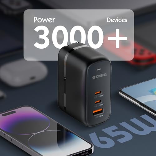 GaN 65W USB C Charger 3 Port Fast Charging Block Travel Charger Wall Charger Universal Travel Adapter EU UK Plug Adapter for MacBook iPad Pro/Air iPhone 15 16 Samsung S24 Laptop Steam Deck
