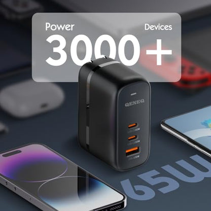 GaN 65W USB C Charger 3 Port Fast Charging Block Travel Charger Wall Charger Universal Travel Adapter EU UK Plug Adapter for MacBook iPad Pro/Air iPhone 15 16 Samsung S24 Laptop Steam Deck