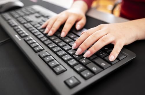 Cherry KC 1000, Wired Keyboard with Number Pad for PC/Laptop, Plug & Play (USB-A Connection), Slim Design, Whisper Quiet Typing, 4 Hot Keys, QWERTY, Black - color: Black