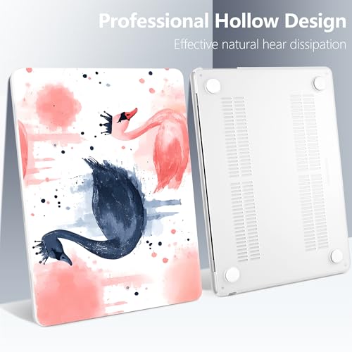 Batianda LumiArt Case for MacBook Air 13.6" M2-M5 Chip, Crown Swan | 4-in-1 set with artistic watercolor crown swan design, ultra slim hard shell protection for sister daughter school college - color: Swan