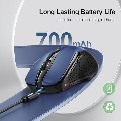 TECKNET Wireless Mouse, BT 5.0/2.4G, Rechargeable 6-DPI Silent, Blue | Bluetooth 5.0/3.0 & USB A, 2-Device Easy Switch, Wide OS Compatible, 6 Buttons, 6-DPI up to 4800, Ergonomic for S to M Hands - color: Blue