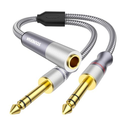 1/4" Splitter Cable 2 Feet/60CM,Microphone Splitter 1 Female to 2 Male TRS 1/4 inch Splitter 6.35mm Stereo Female Plug to Dual 6.35mm Male-Grey - size: 2ft/60CM-1PACK, style: 1/4" Splitter 1 Female to 2 Male