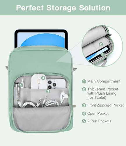 MoKo 9-11 Inch Tablet Sleeve Bag Handle Carrying Case with Shoulder Strap | Fits iPad Pro/Air/A16 11-inch, iPad 10th 10.9, iPad 9/8/7th 10.2, iPadAir 5/4th 10.9 and Tab S8/S9 11-inch, Cyan - color: Dark Green, size: 9-11 inch