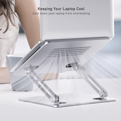 BoYata Laptop Stand, Adjustable Aluminum Riser for 15-Inch Laptops, Silver | Slide-proof silicone pads and protective hooks provide stable support for MacBook, notebooks and laptops up to 15 inches - color: Silver-2