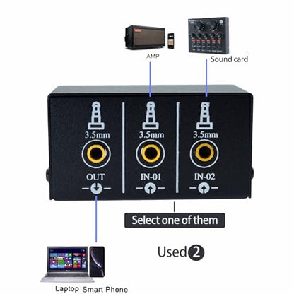 1/8" 1 in 2 Out or 2 in 1 Out Audio selector 3.5 mm TRS Stereo Channel 2 Splitter switcher Box Switching No External Power No Noise - size: 2way-3.5mm