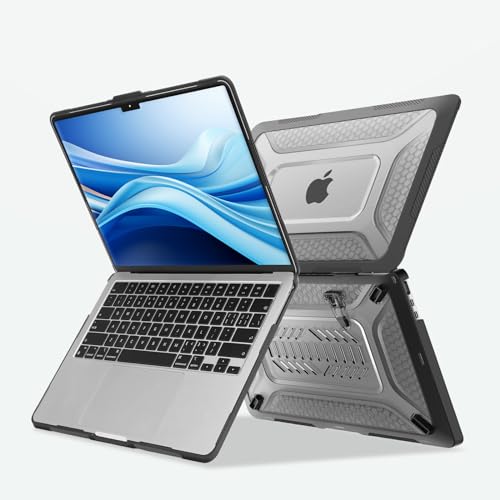 MOSISO Compatible with MacBook Air 13 inch Case M5 M4 M3 M2, Black | 2 in 1 Kit Honeycomb Shock Resistant Hard Case with Foldable Kickstand for MacBook Air 13.6 2026-2022 A3449 A3240 A3113 A2681 - color: Black