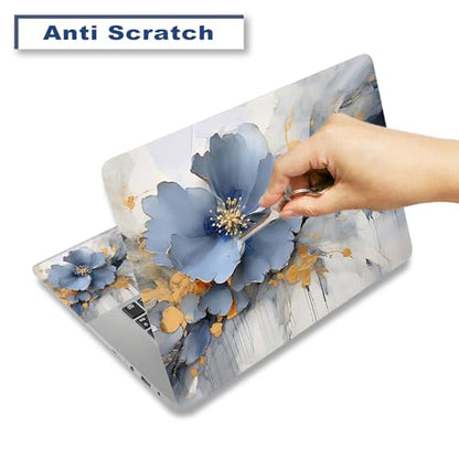 Laptop Skin Sticker Decal Cover for 11.6”12" 13" 13.3" 14" 15" 15.4" 15.6" | Laptop Netbook Skin Sticker Cover Art Notebook Protector (2 Wrist Pad Included), Easy to Apply Removable, Blue Silver Flower - color: Blue Silver Flower