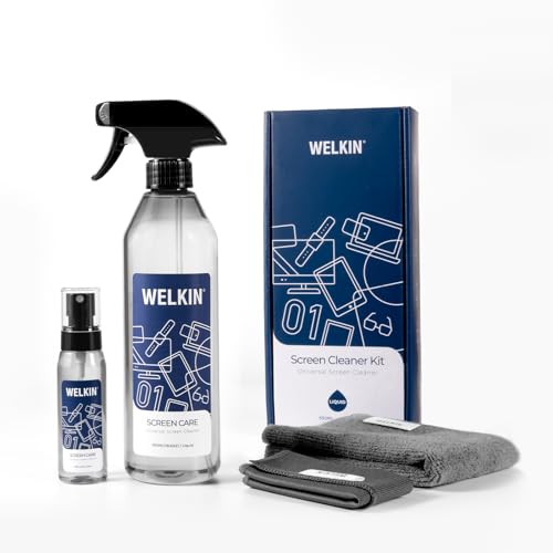 WELKIN Screen Cleaner Spray Kit, 18.6 oz + 2 oz for TV, Laptop & Phone | Dual Formula Cleaning, Streak-Free Performance, Spray & Gel Options for Screens, Includes 1 Microfiber Cloth & 1 Glass Wipe - size: Mist Kit