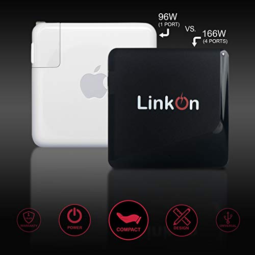 LinkOn Ganius 166W (136W Certified) Wall Charger GaN Tech 100W USB-C PD3.0 PPS and 18W USB-A QC4.0+ Compatible with MacBook Dell HP Surface Lenovo Samsung S20 Ultra Note 10+ Travel International - color: Black 166W