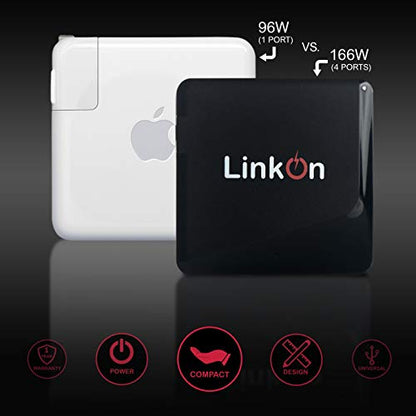 LinkOn Ganius 166W (136W Certified) Wall Charger GaN Tech 100W USB-C PD3.0 PPS and 18W USB-A QC4.0+ Compatible with MacBook Dell HP Surface Lenovo Samsung S20 Ultra Note 10+ Travel International - color: Black 166W