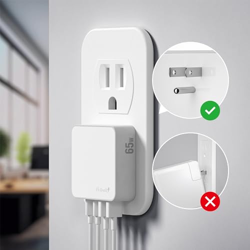 Nekmit Flat USB Wall Charger, 65W GaN Fast Charging USB C Charger Block, Dual USB Ports Wall Plug Power Adapter for iPhone 15 Pro Max/iPad Pro and More, White - color: White