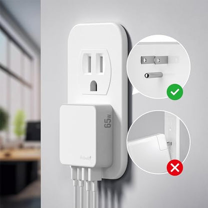 Nekmit Flat USB Wall Charger, 65W GaN Fast Charging USB C Charger Block, Dual USB Ports Wall Plug Power Adapter for iPhone 15 Pro Max/iPad Pro and More, White - color: White