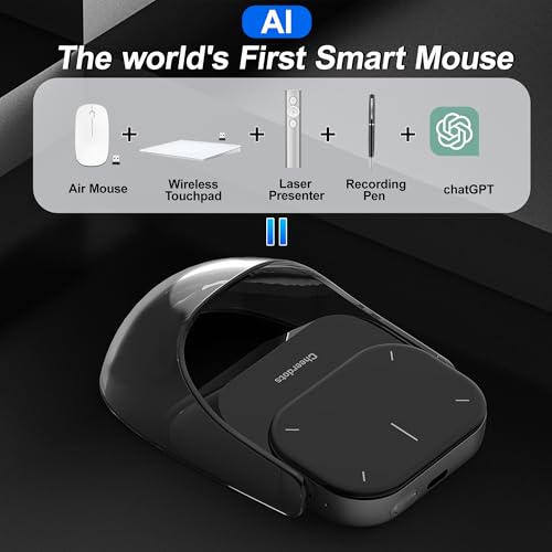 2026 Upgraded AI Voice Mouse - Wireless Air Mouse with AI Voice Assistant, 12 Languages Translation, Meeting Transcription & Summary - Detachable Computer Mouse, Presentation Clicker for Laptop - color: Black