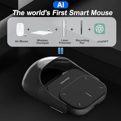 2026 Upgraded AI Voice Mouse - Wireless Air Mouse with AI Voice Assistant, 12 Languages Translation, Meeting Transcription & Summary - Detachable Computer Mouse, Presentation Clicker for Laptop - color: Black