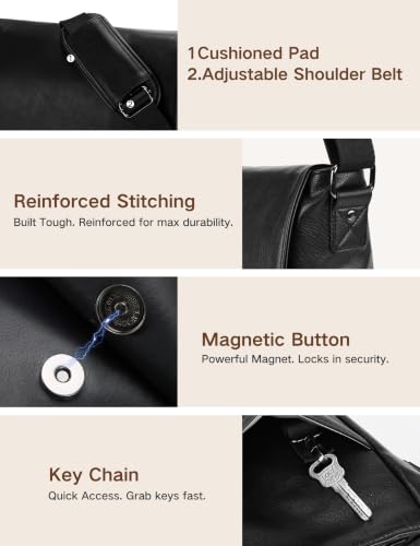 VX VONXURY Messenger Bag for Men, Pu Leather 14 Inch Laptop Briefcase Bag for Work Bussiness and School,Black - color: 14 Inch Black-all Pu Leather