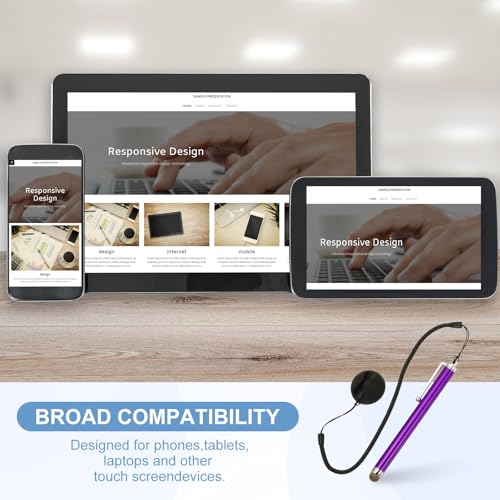 PATIKIL 2 Pcs Screen Capacitive Pen with Spring Rope Fixing Dock High Sensitivity for Mobile Phone Car Navigation GPS POS Tablet Laptop, Purple - color: Purple