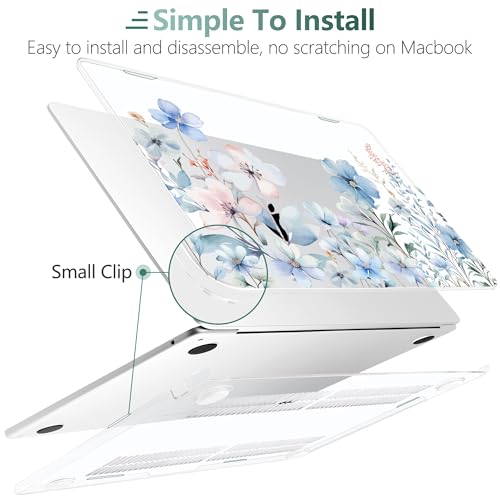 DONGKE for MacBook Air 13 Inch Case M5 2026 M4 2025 M3 M2 2024-2022 A3449 A3240 A3113 A2681, Plastic Hard Shell & Keyboard Cover & Screen Film for MacBook Air 13.6 Inch Case - Blue Flowers - color: Blue Flowers