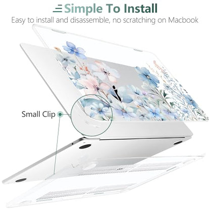 DONGKE for MacBook Air 13 Inch Case M5 2026 M4 2025 M3 M2 2024-2022 A3449 A3240 A3113 A2681, Plastic Hard Shell & Keyboard Cover & Screen Film for MacBook Air 13.6 Inch Case - Blue Flowers - color: Blue Flowers