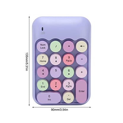 Tangxi 2.4GHz Numeric Keypad, 18 Keys Retro Color Round Keycaps Mini Number Keyboard with USB Receiver, Portable Silent One Hand Number Keyboard for Laptop (Violet)
