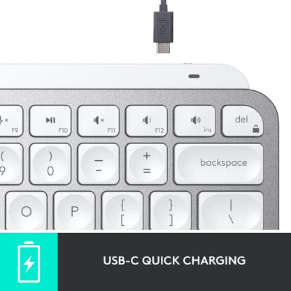 Logitech MX Keys Mini Minimalist Wireless Illuminated Keyboard - Pale Gray | Minimalist, illuminated, compact, backlit, USB-C, compatible with iOS, Windows, Linux, Android, metal build - color: Pale Grey, style: MX Keys Mini