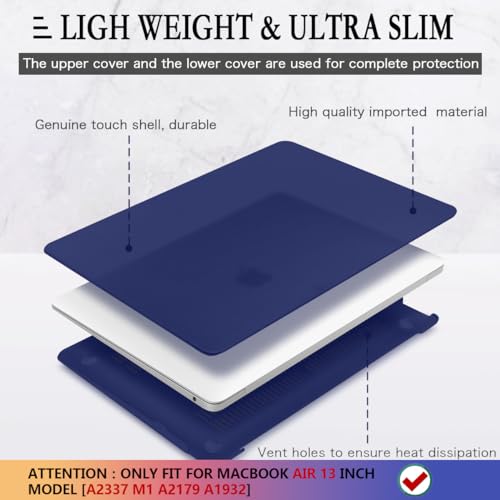 CISSOOK Navy Blue Cover for MacBook Air 13 M1 Case with Retina Display and Touch ID, Dark Blue Hard Shell Case with Keyboard Cover + Screen Protecter for Air 13 M1 A2337 A2179 A1932 Model 2018-2021 - color: Air13inch-Matte Navy Blue