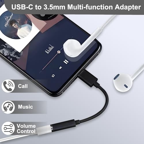 QAJOPFN 2 Pack USB C to 3.5mm Headphone Jack Adapter, Hi-Fi DAC Audio Converter with Microphone, Compatible with iPhone 15/Pro, Samsung Galaxy, iPad Pro, MacBook, Pixel, Black & White