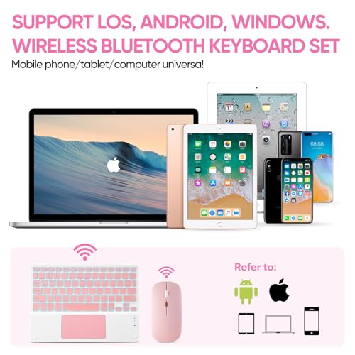 Ultra-Slim Bluetooth Keyboard with Built-in Touchpad and Mouse Portable Mini Wireless Keyboard Rechargeable 7-Color Backlit for Apple iPad iPhone Samsung Tablet iPhone Smartphone iOS Android Windows - color: pink