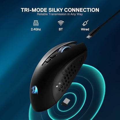 Redragon M656 MAX 3-Mode Wireless RGB Gaming Mouse 10000 DPI Remapping Keys | 0 Delay Cable-Free Dedicated for FPS Gamer, Redefine Keybinding Macro, Hyping Silky Backlight, Ergonomic Body for Any Grip - style: Tri-Mode