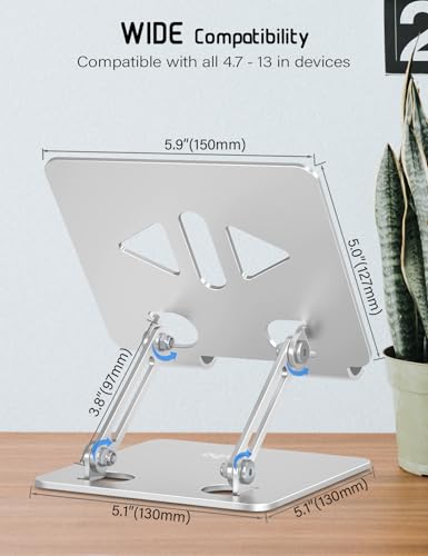Aoviho Tablet Stand for Desk,Adjustable Tablet Holder,Silver | Stable Aluminum Design, Fits iPad Pro/Air/Mini & Samsung Tablets, Adjustable Viewing, Ideal for Office & Home - color: Silver