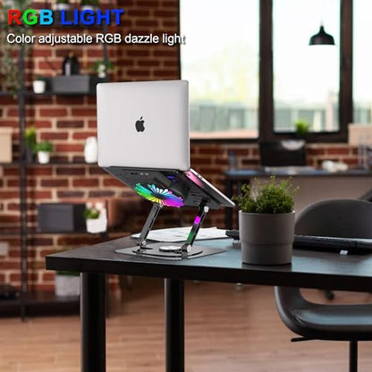 Laptop Stand,with 360°Rotating Base,External Cooling Fan,Adjustable RGB Lighting,Ergonomic Foldable Notebook Computer Holder.Compatible with All 10-17" Laptops Tablets,Black - color: Black