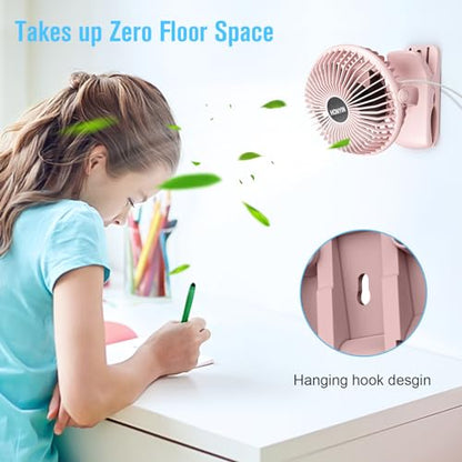 HONYIN 720° Rotation Small Desk, Hang & Clip on Fan by USB Plug In | Sturdy Clamp, 3 Speeds, Quiet Little Personal Cooling Fan for Bedroom Office Desktop Treadmill - color: Pink