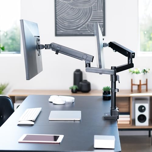 VIVO Premium Aluminum Full Motion Dual Monitor Desk Mount Stand with Lift Engine Arm, Pole Extension, and USB Ports, Fits Ultrawide Screens up to 40 inches, STAND-V102BDU - size: Dual monitor, style: Extended