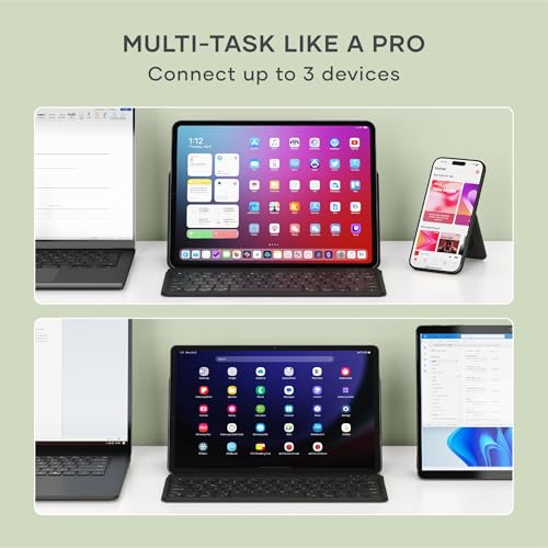 Satechi OntheGo Bluetooth Keyboard, Connect Up to 3 Devices, Tablet, Black | Adjustable stand, USB-C rechargeable battery, compact & portable, for iPad, tablet - color: Black