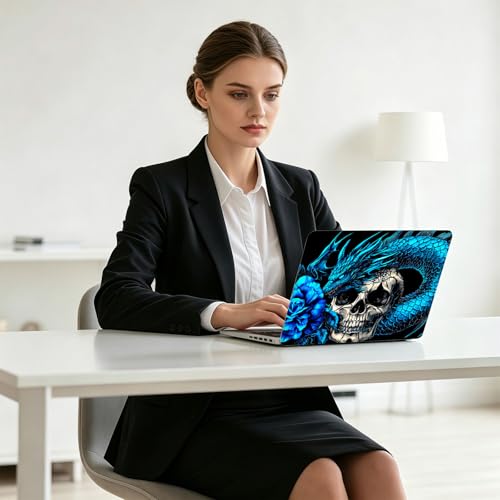 Universal Laptop Skin Decal, 3-Piece Vinyl Protector for 12 13 14 15.6" Notebook, Waterproof Anti-Scratch, Easy Trim & Bubble-Free Finish, Blue Dragon Skull Rose - color: Blue Dragon Skull Rose