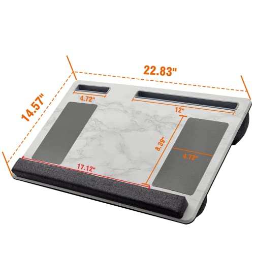 Extra Large Lap Laptop Desk- Home Office Portable LapDesk with Mouse Pad & Wrist Rest for Notebook/MacBook/Tablet, Sofa Bed Working, Writing, Drawing (White Marble, Fit Up to 17-inch Laptops) - color: White Marble