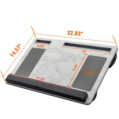Extra Large Lap Laptop Desk- Home Office Portable LapDesk with Mouse Pad & Wrist Rest for Notebook/MacBook/Tablet, Sofa Bed Working, Writing, Drawing (White Marble, Fit Up to 17-inch Laptops) - color: White Marble